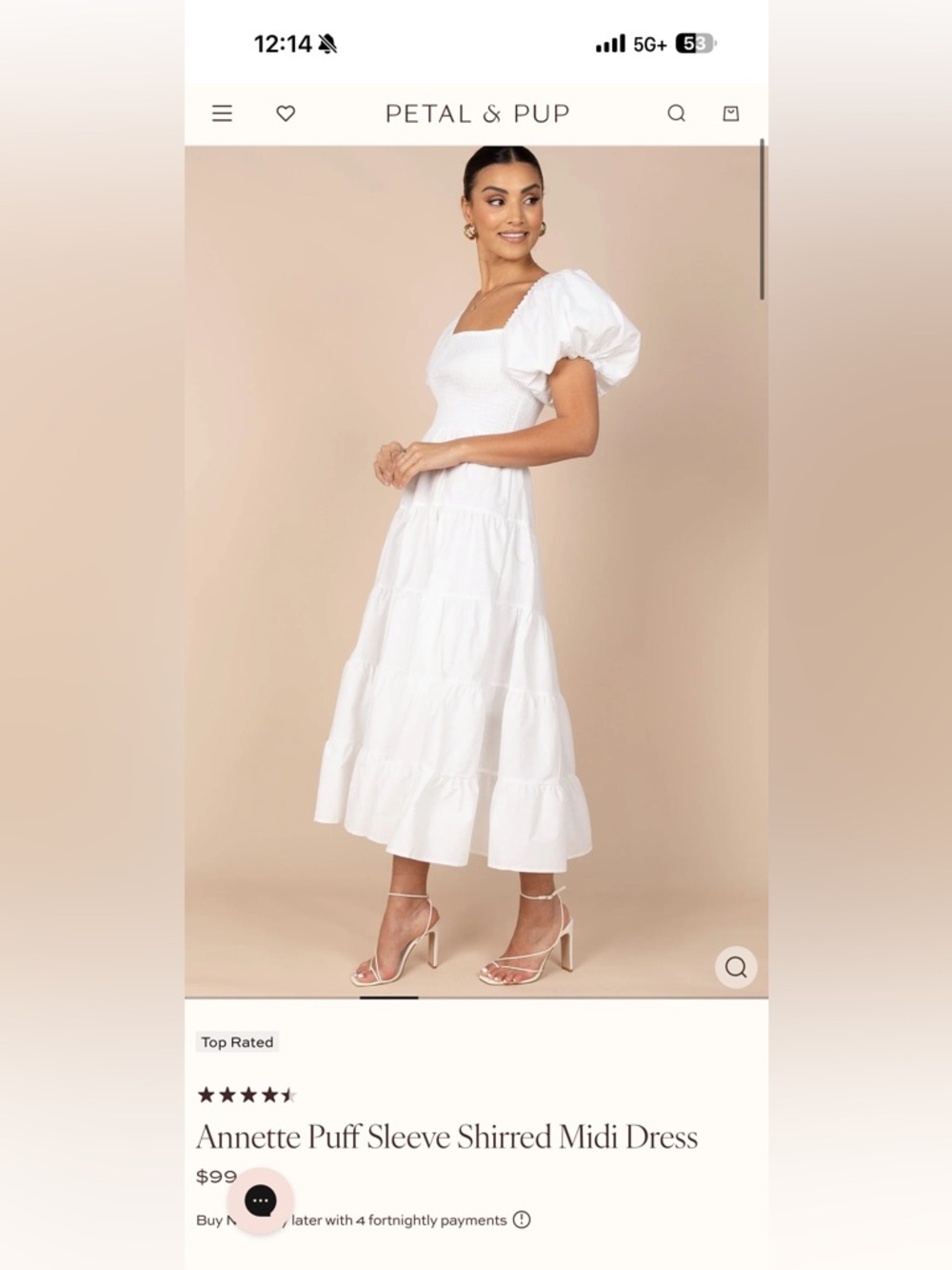 Petal & Pup Annette Puff Sleeve Shirred Midi Dress - White